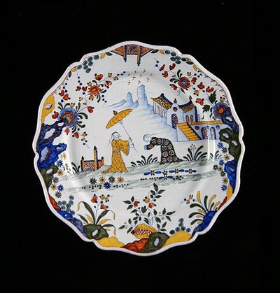Plate with Chinese style decoration, manufactured in Rouen by French School